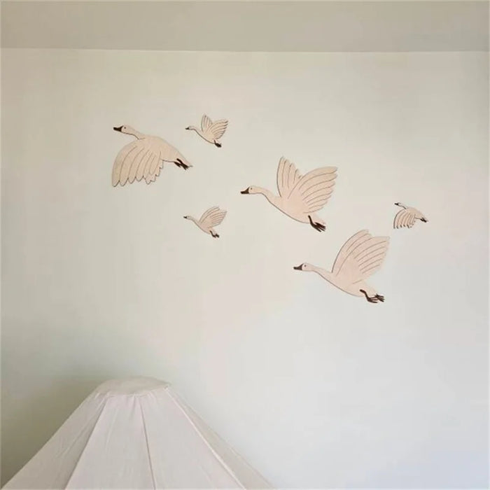 Lot de 6 oies en bois décoration murale niche