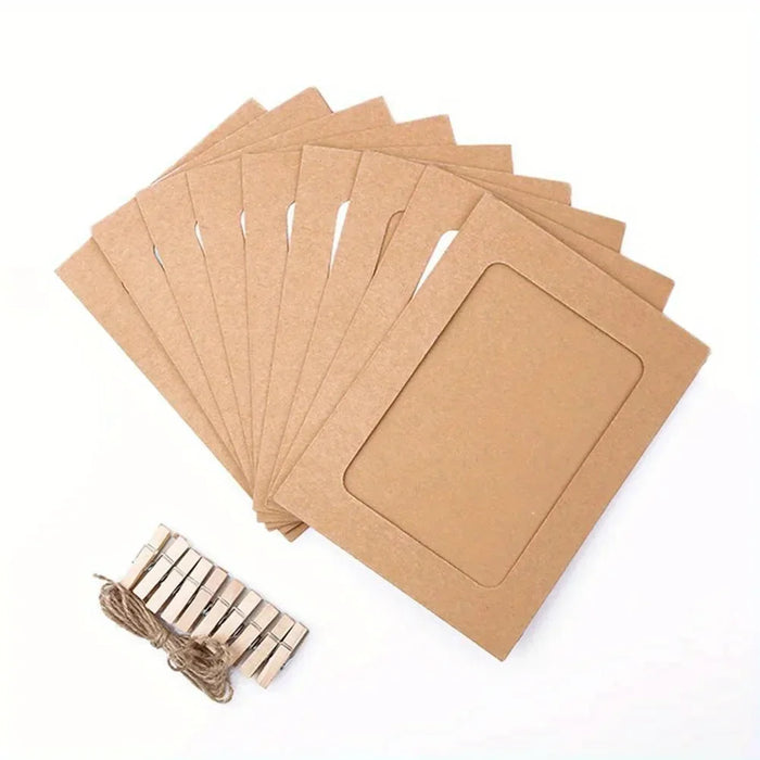 Lot de 10 cadres photo en carton avec clips bois