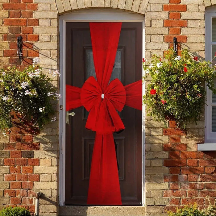 Grand nœud en organza rouge pour décoration de porte de Noël