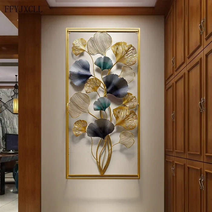 Décoration murale feuille de ginkgo en métal vert clair pour salon