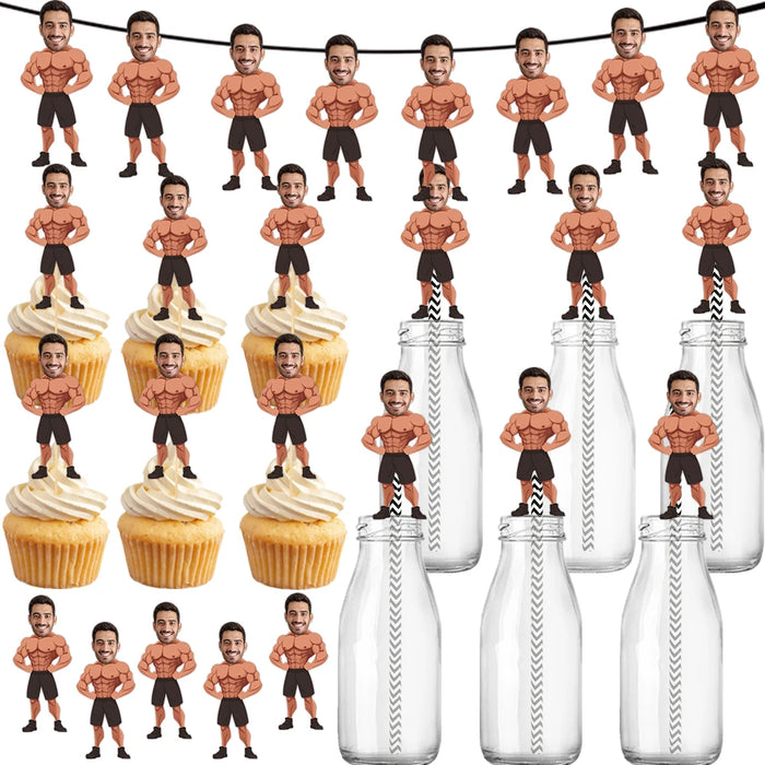 Bannière anniversaire adulte homme visage musclé orange