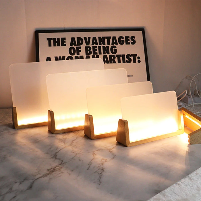 Cadre photo lumineux LED en bois et acrylique jaune