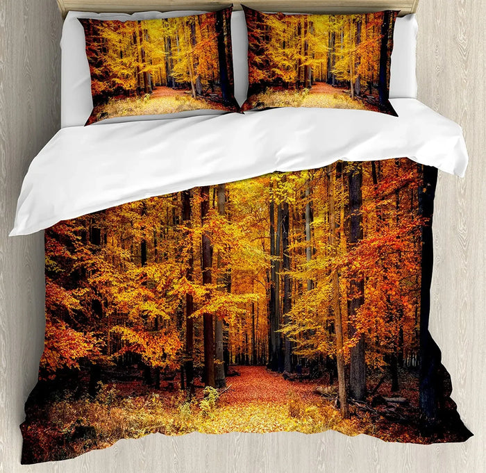 Housse de couette forêt automnale magique avec feuilles vives