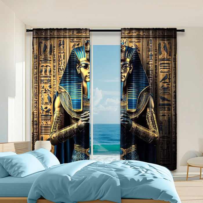 Rideau fenêtre imprimé pharaon égyptien moderne dans un salon