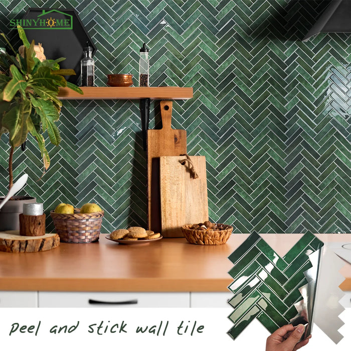 Carrelage mural autocollant 3D chevrons vert pour cuisine