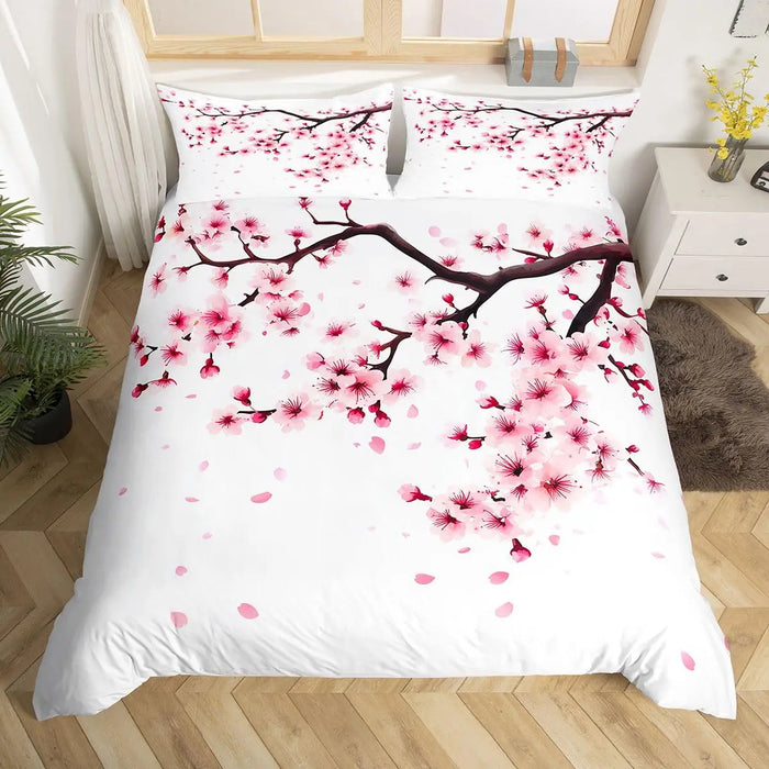 Housse de couette fleurs de cerisier japonais 3D sur lit double