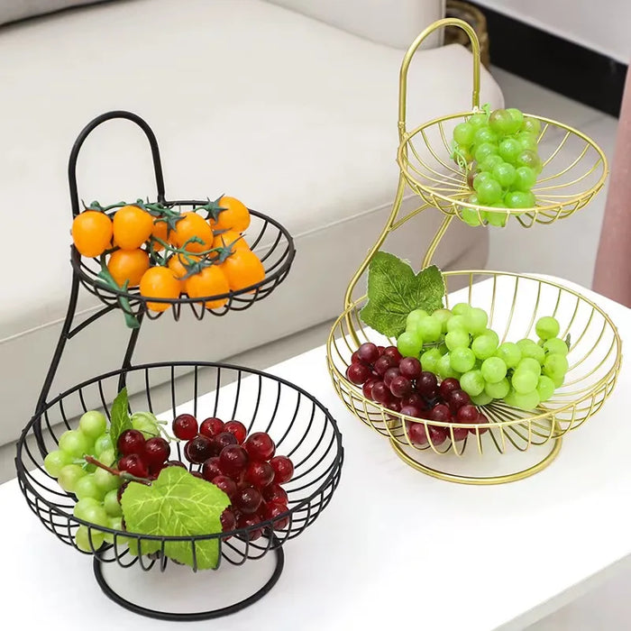 Corbeille à fruits double couche nordique moderne en fer couleur or