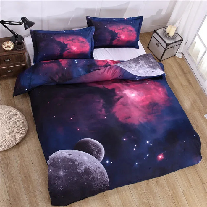 Housse de couette étoilée 3D univers terre pour lit 1 personne