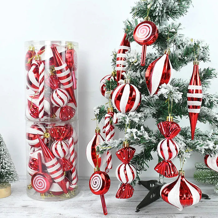 Décoration Noël rouge et blanc canne en bonbon suspendue sur sapin