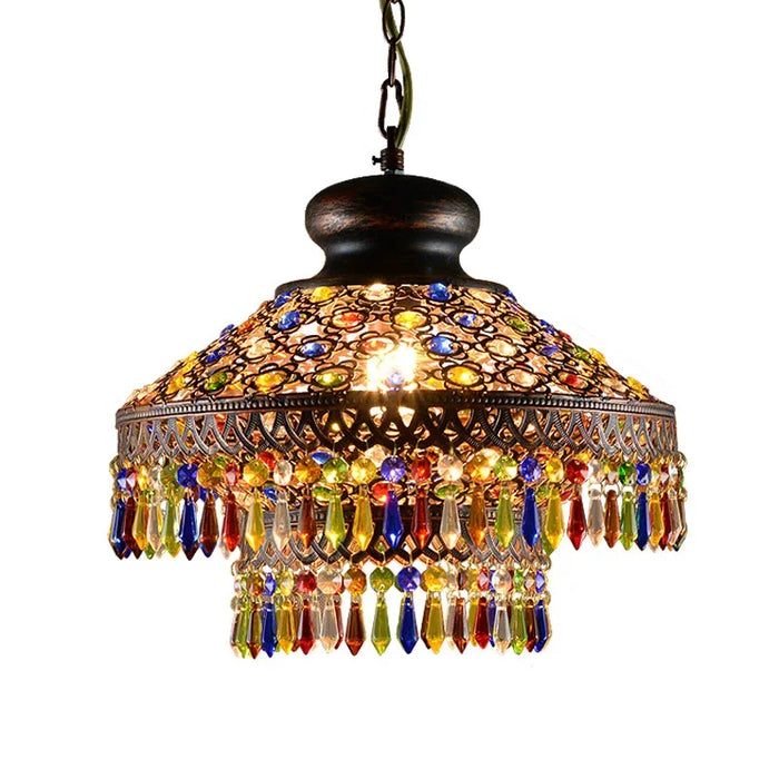 Lampe suspendue bohème cristal coloré vue d'ensemble