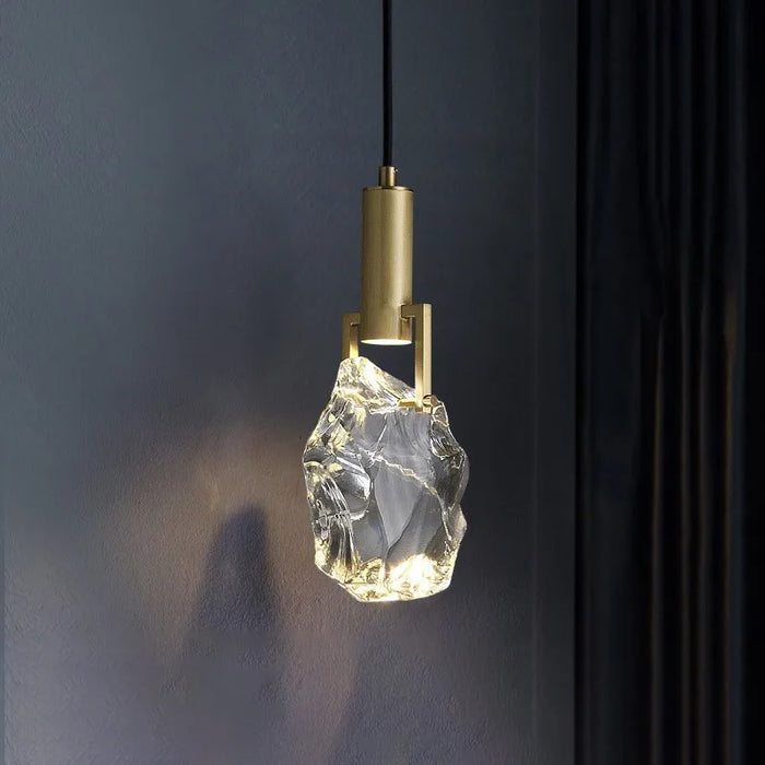 Lampe suspendue en cristal bleu avec éclairage LED