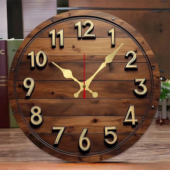 Horloge murale bois design ronde sur mur blanc