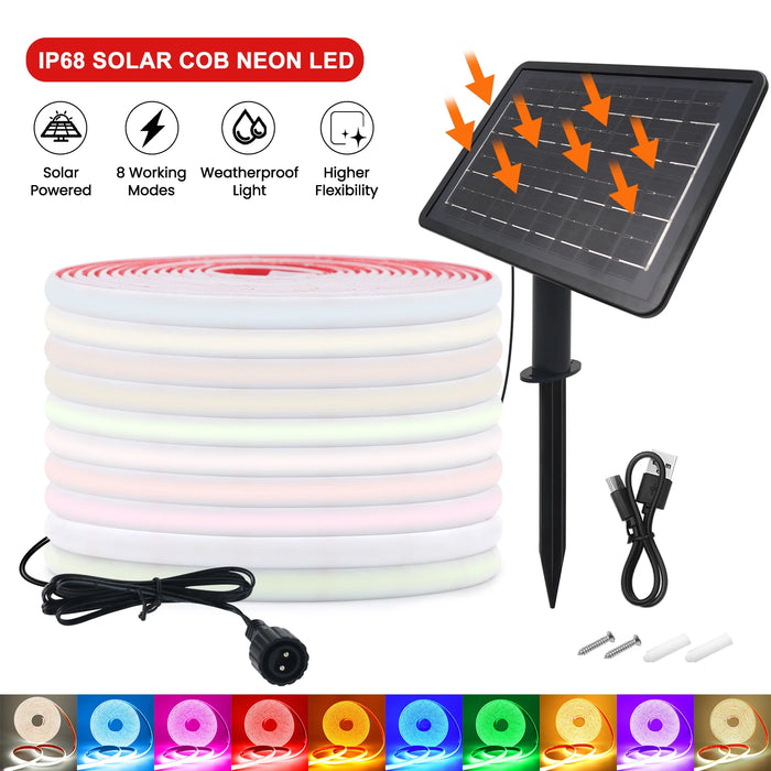Ruban LED solaire COB IP68 blanc chaud extérieur