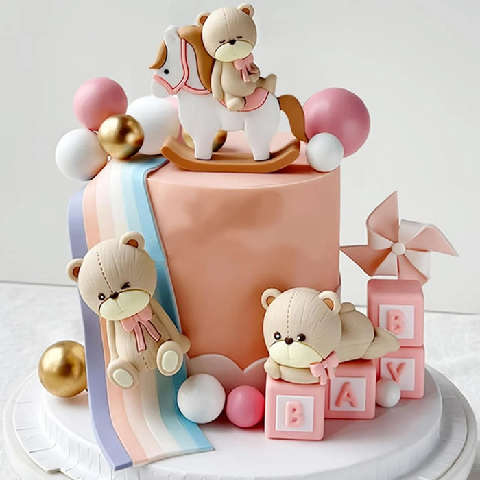 Kit décoration gâteau ours bébé rose - 22 pièces