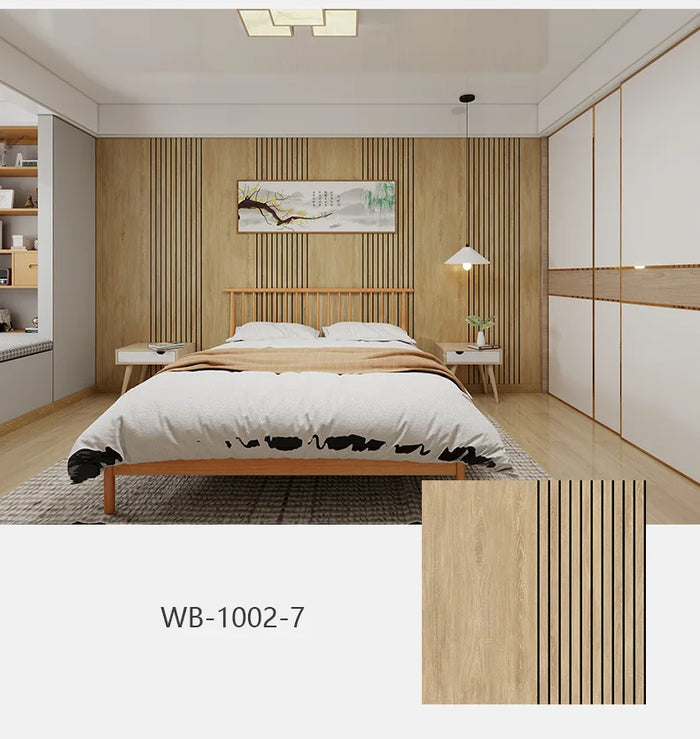 Panneau mural 3D texture bois champagne sur mur blanc