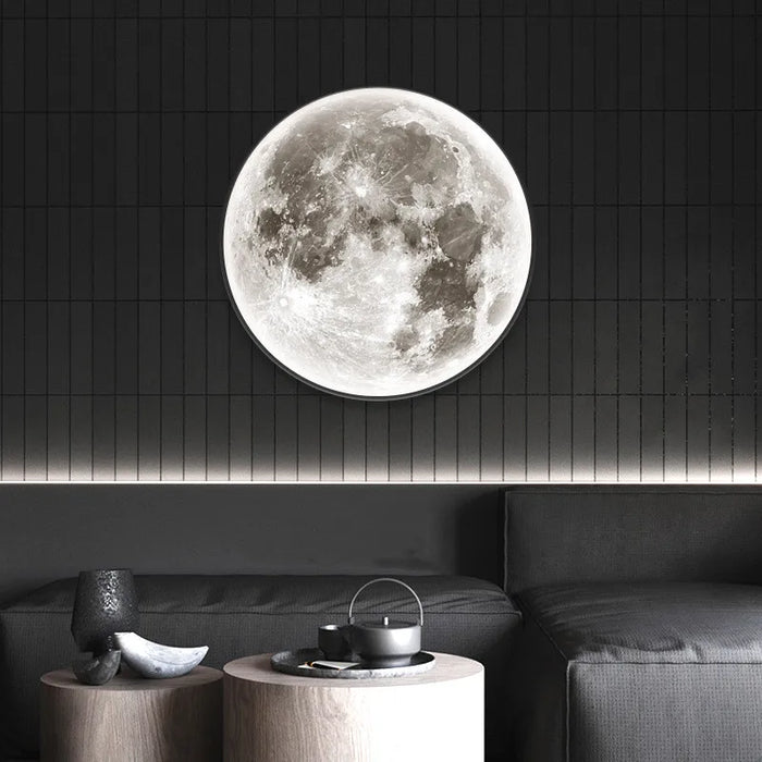 Lampe murale LED en forme de lune avec cadre noir, éclairage romantique pour salon