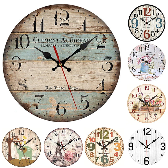 Horloge murale vintage 30cm grise en carton bois pour décoration intérieure