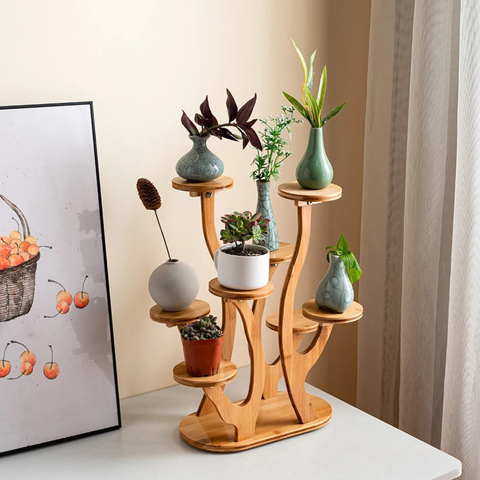 Étagère pour plantes en bambou pliable sur rebord de fenêtre