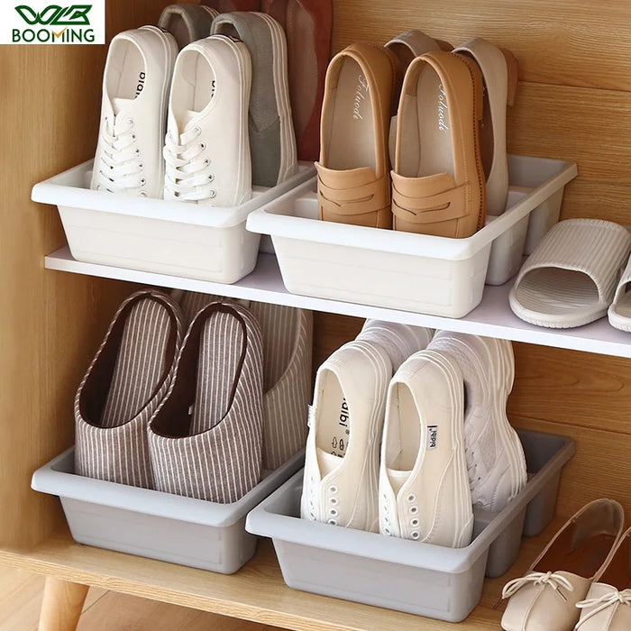 Boîte de rangement japonaise pour chaussures 3 étagères en plastique PP gris foncé