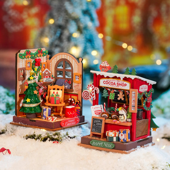 Maison miniature cheminée Noël en bois DIY vue de face
