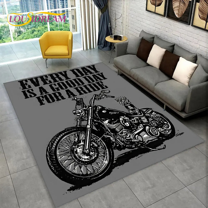 Grand tapis 3D rétro moto antidérapant salon