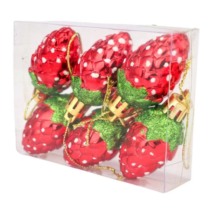 Lot de 6 boules de Noël rouges électrolytiques motif fraise