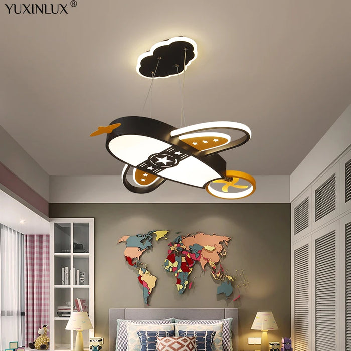 Luminaire avion LED suspendu noir pour chambre d'enfant