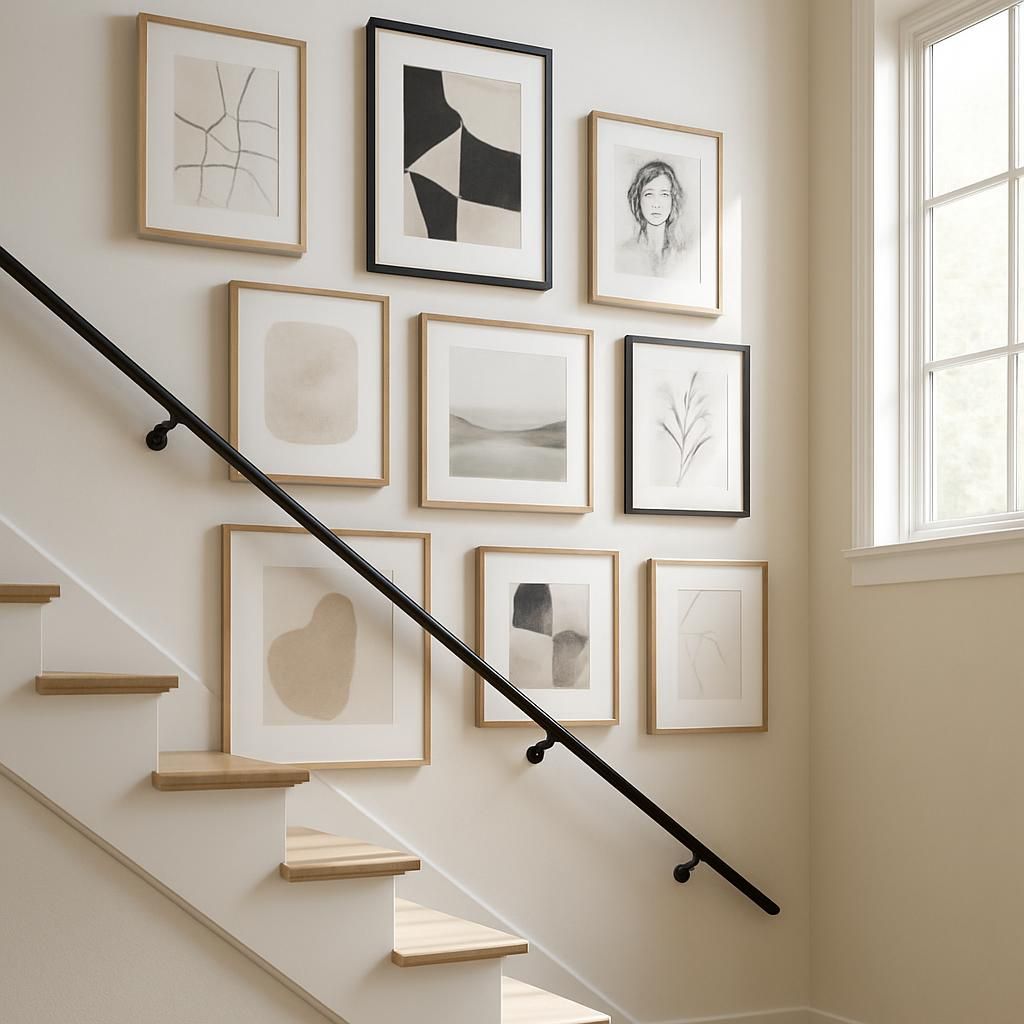 Disposition de tableaux dans un escalier pour décorer votre intérieur