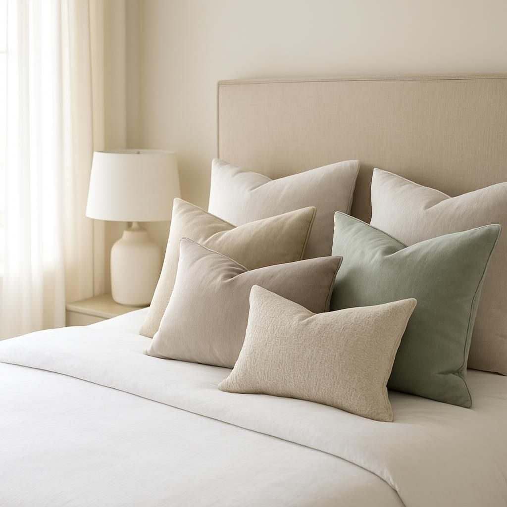 Coussins décoratifs arrangés sur un lit pour une chambre élégante et confortable