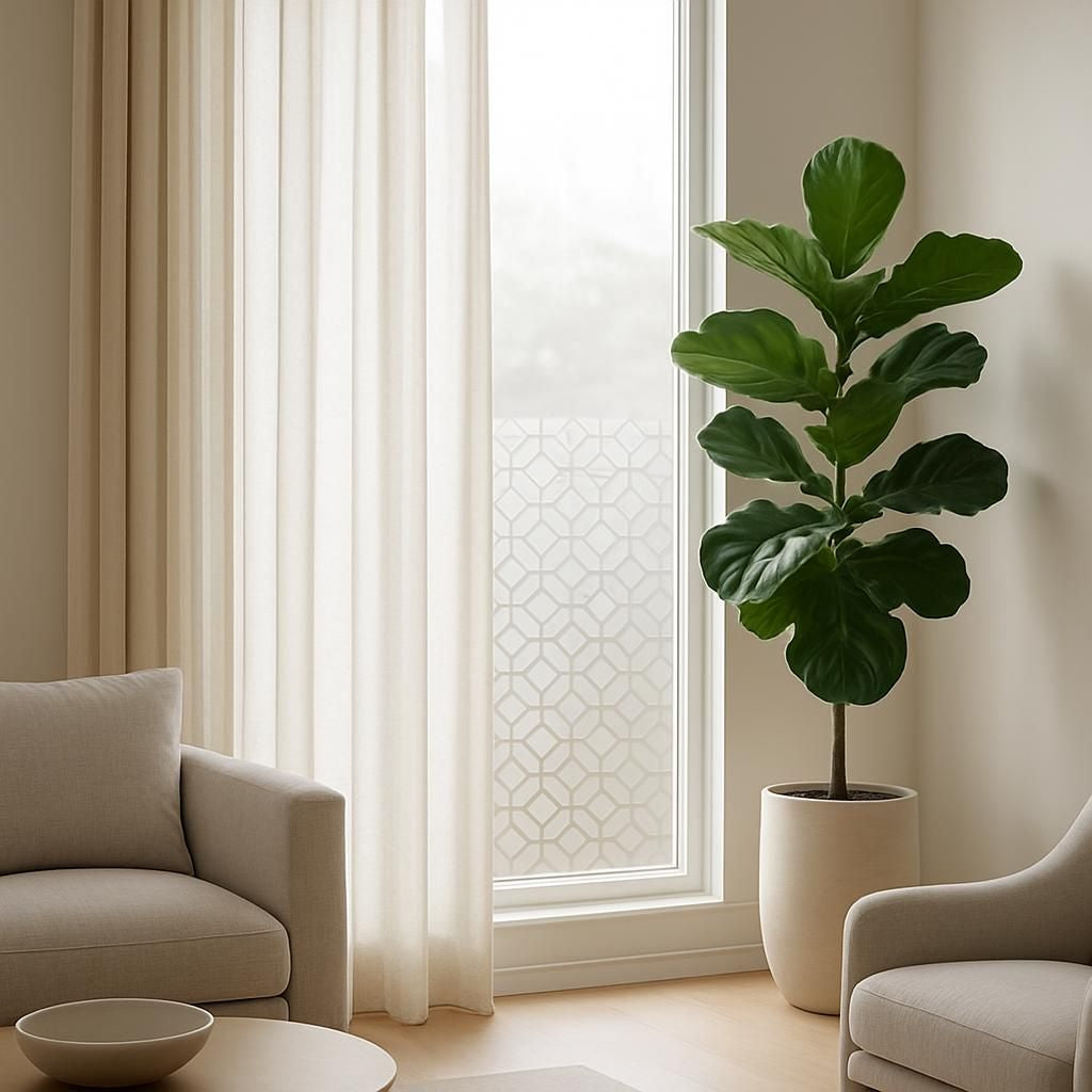 Cachez une fenêtre voisine en hauteur avec des plantes grimpantes et des stores décoratifs pour plus d'intimité.