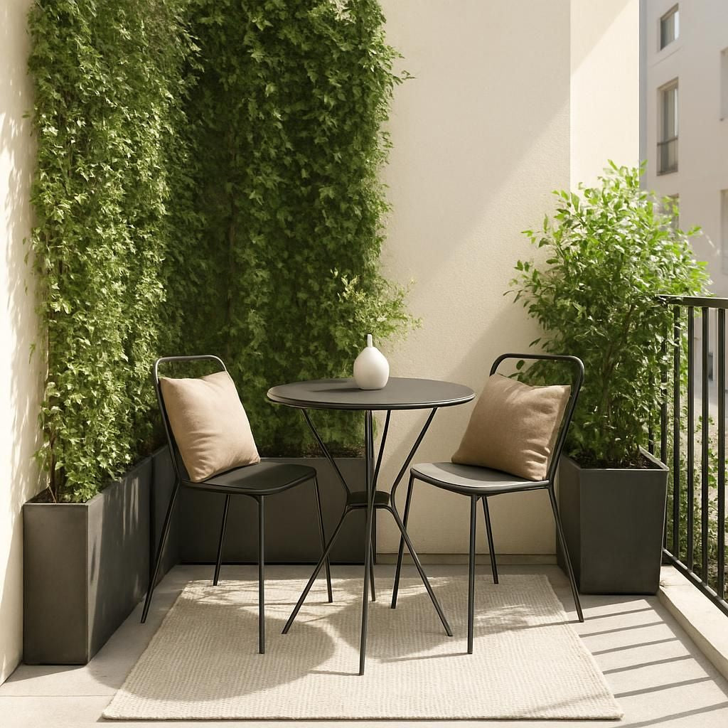 Petite terrasse bien aménagée avec des meubles et plantes pour optimiser l'espace