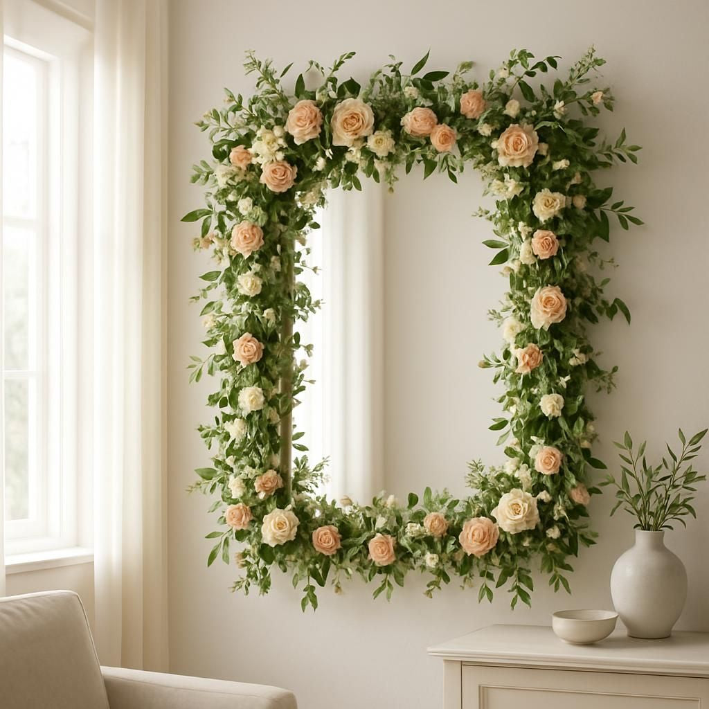 Décoration d'un miroir avec des fleurs séchées pour embellir votre intérieur