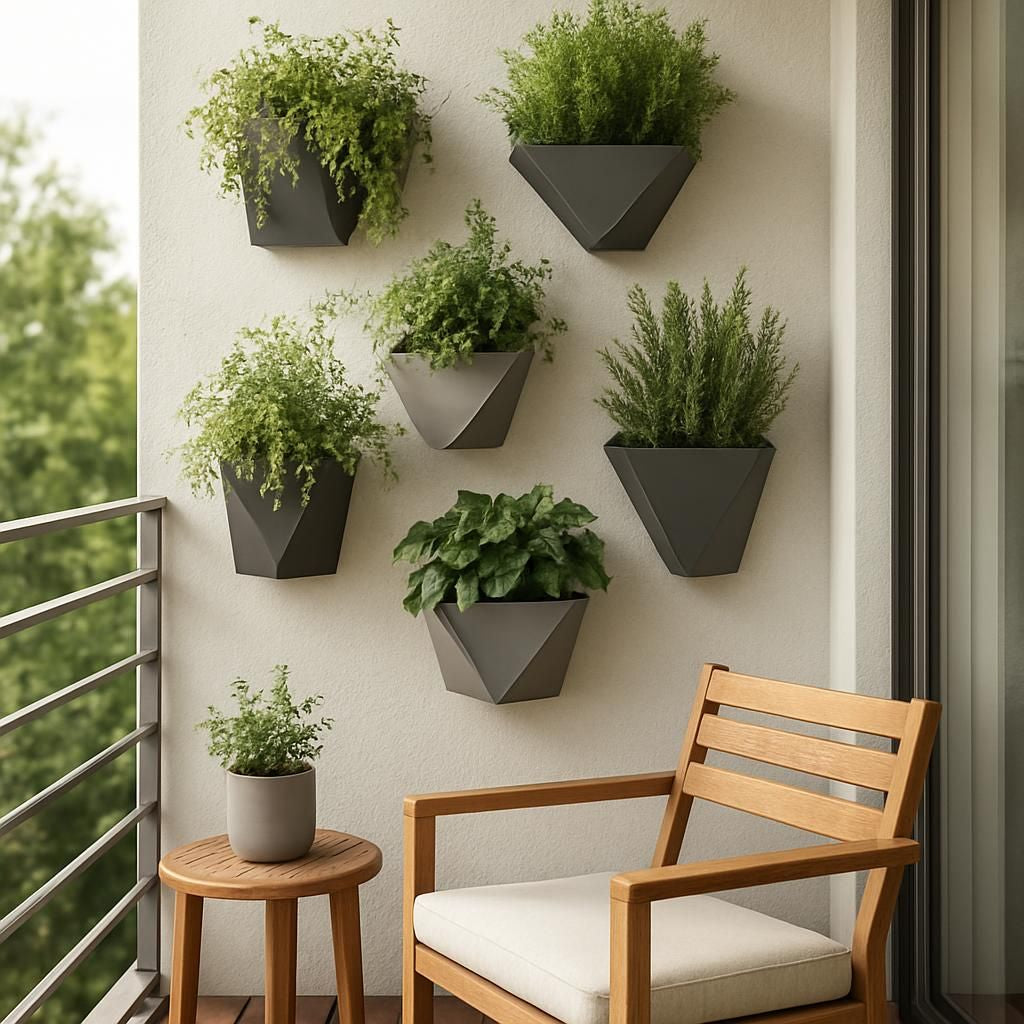 Décoration murale de balcon avec plantes et accessoires