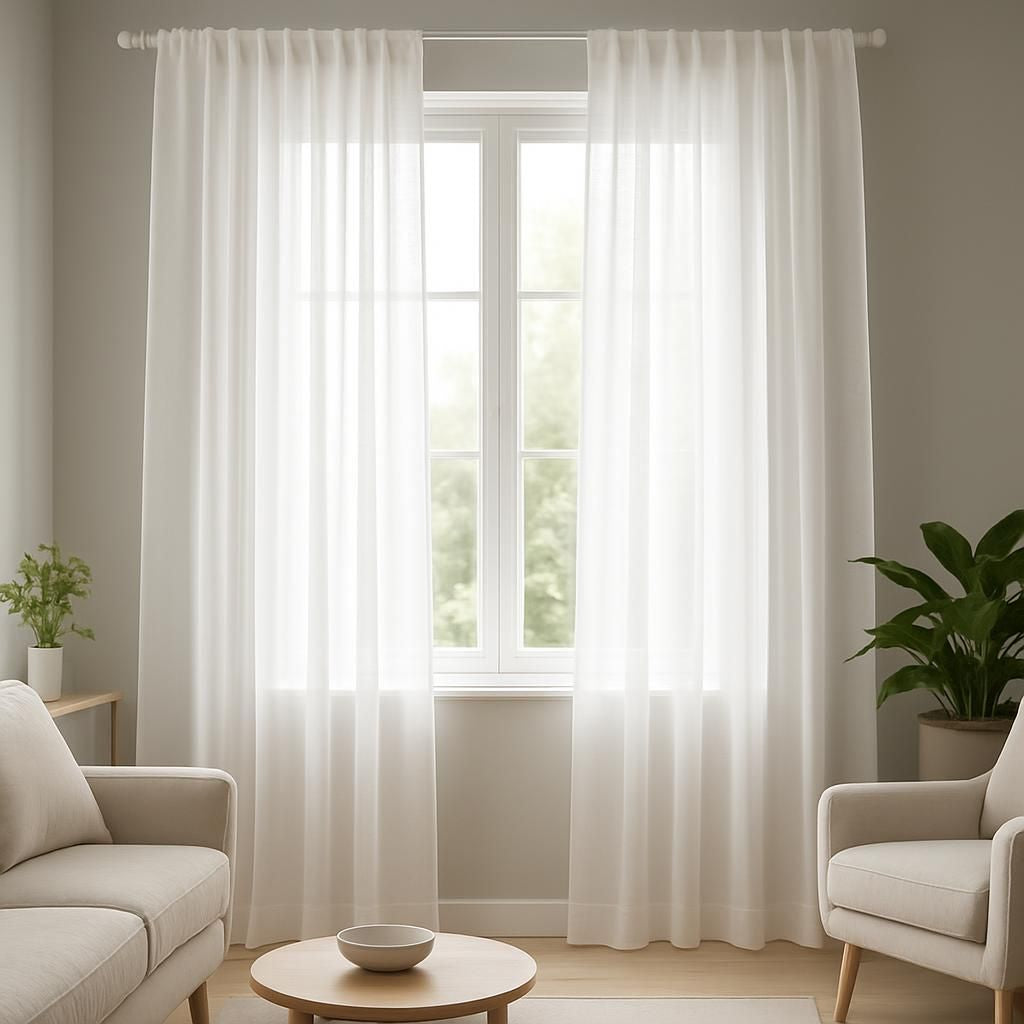 Voilages gris blanchis pour une décoration intérieure lumineuse et fraîche.