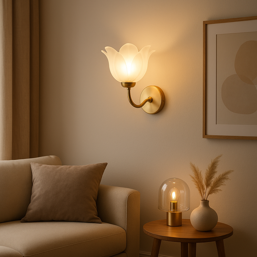 Applique murale fleur en métal, idéale pour un éclairage d'ambiance décoratif et élégant.