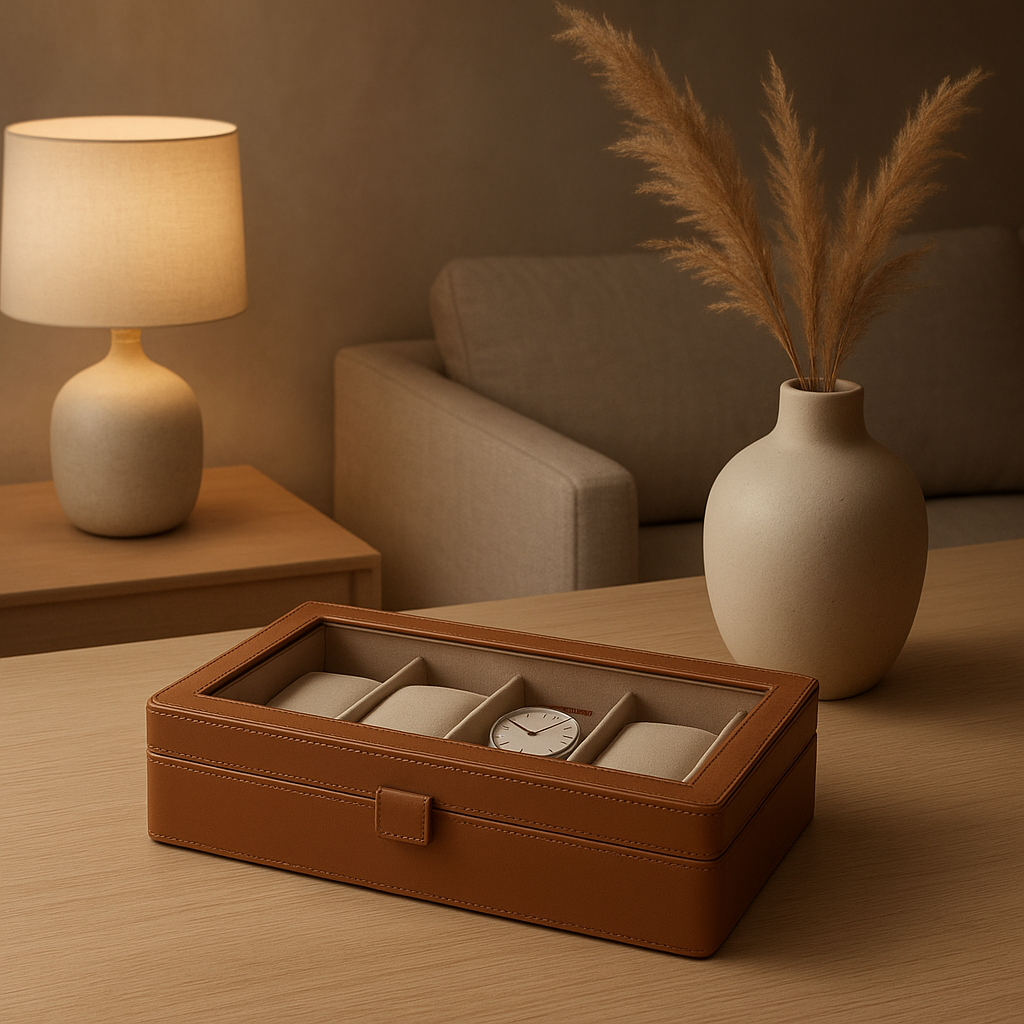 Boîte de rangement pour montres en bois avec plusieurs compartiments doublés