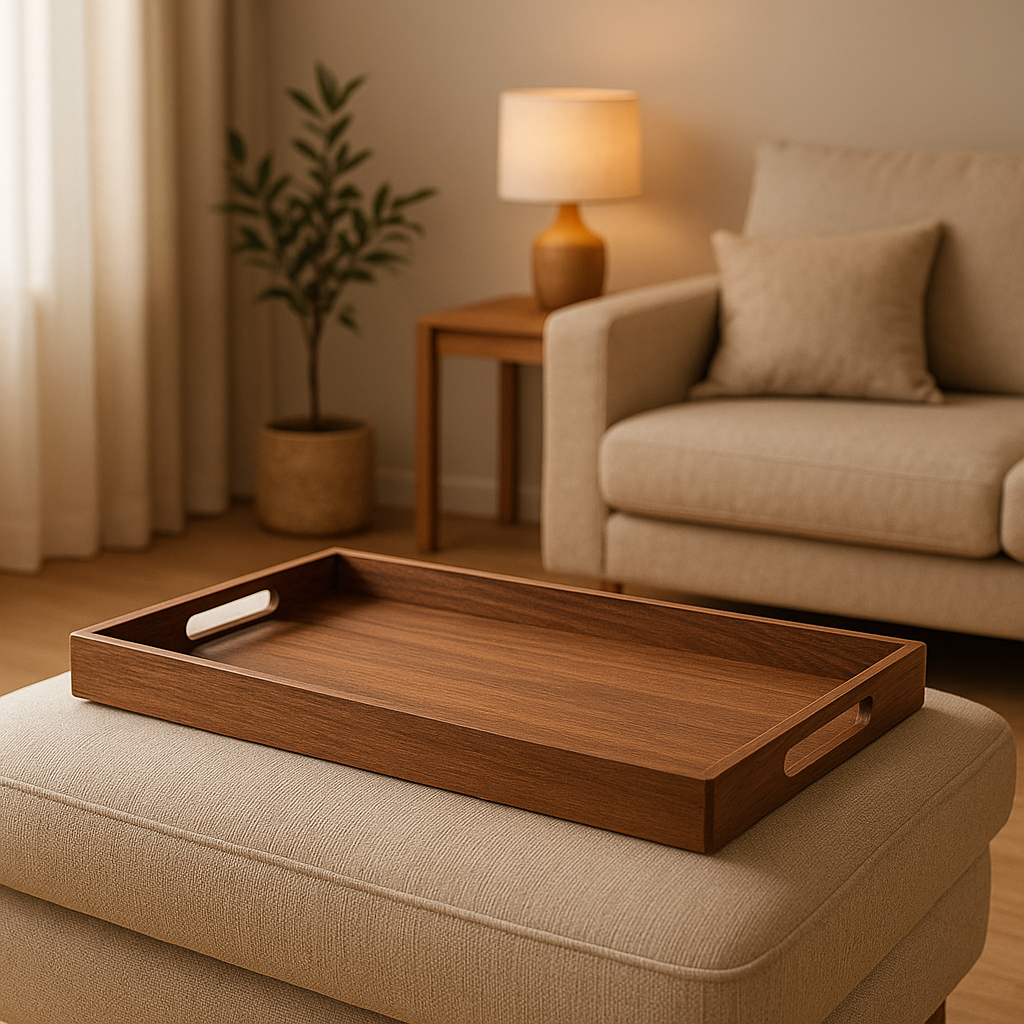 Plateau de service en bois naturel pour le rangement et l'organisation de votre intérieur