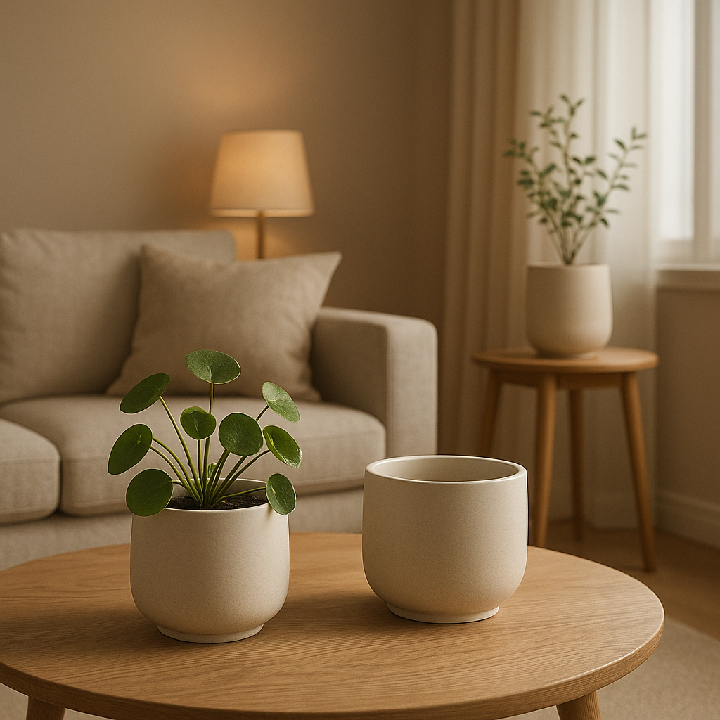 Cache-pot design moderne en céramique pour plantes d'intérieur, élégant et épuré.