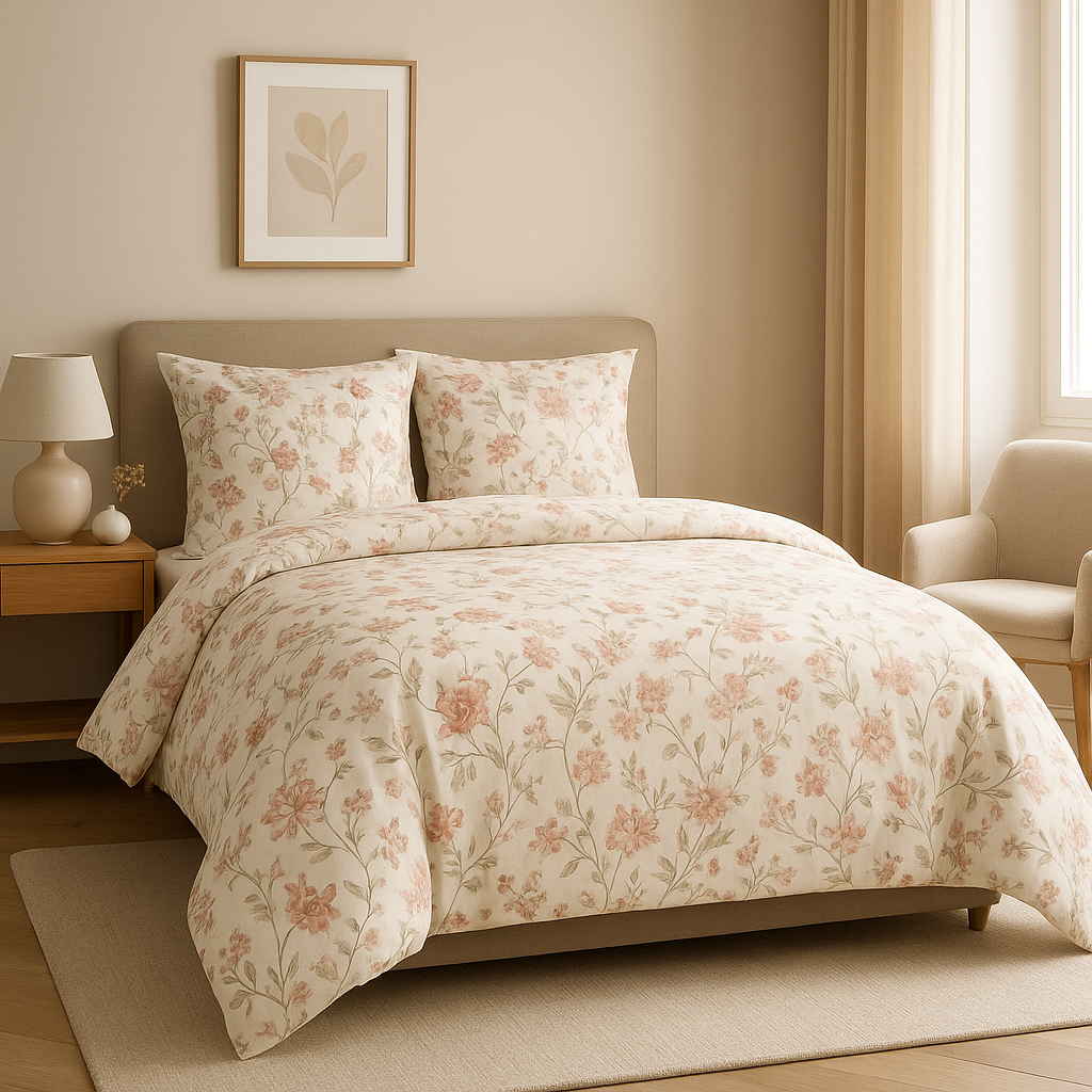 Parure de lit fleurie en coton, imprimé floral élégant pour une chambre raffinée