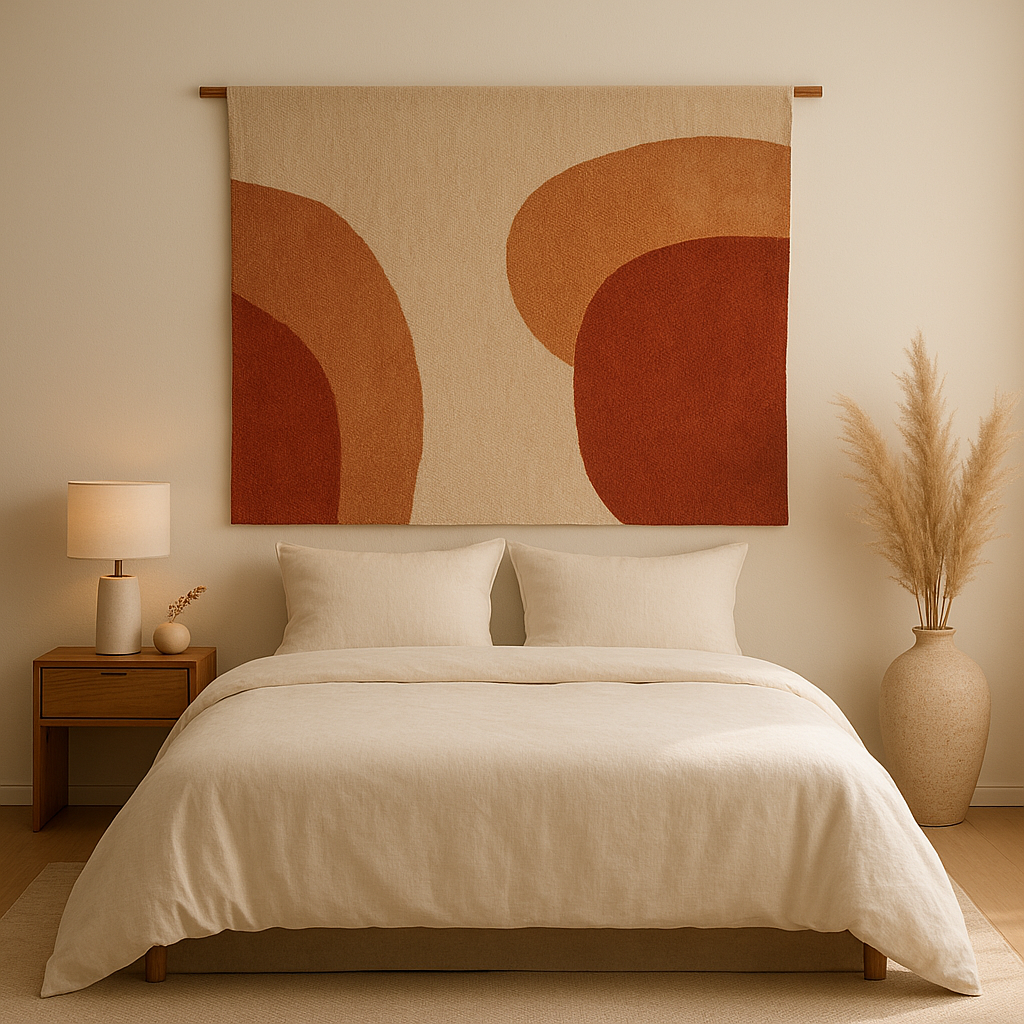 Tête de lit en tapisserie murale pour un décor de chambre élégant et cosy