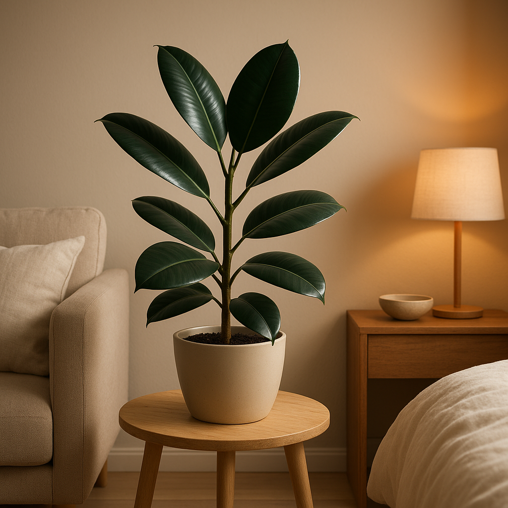 Plante caoutchouc d'intérieur dans un pot design, une variété réputée fausse croyance porte malheur.