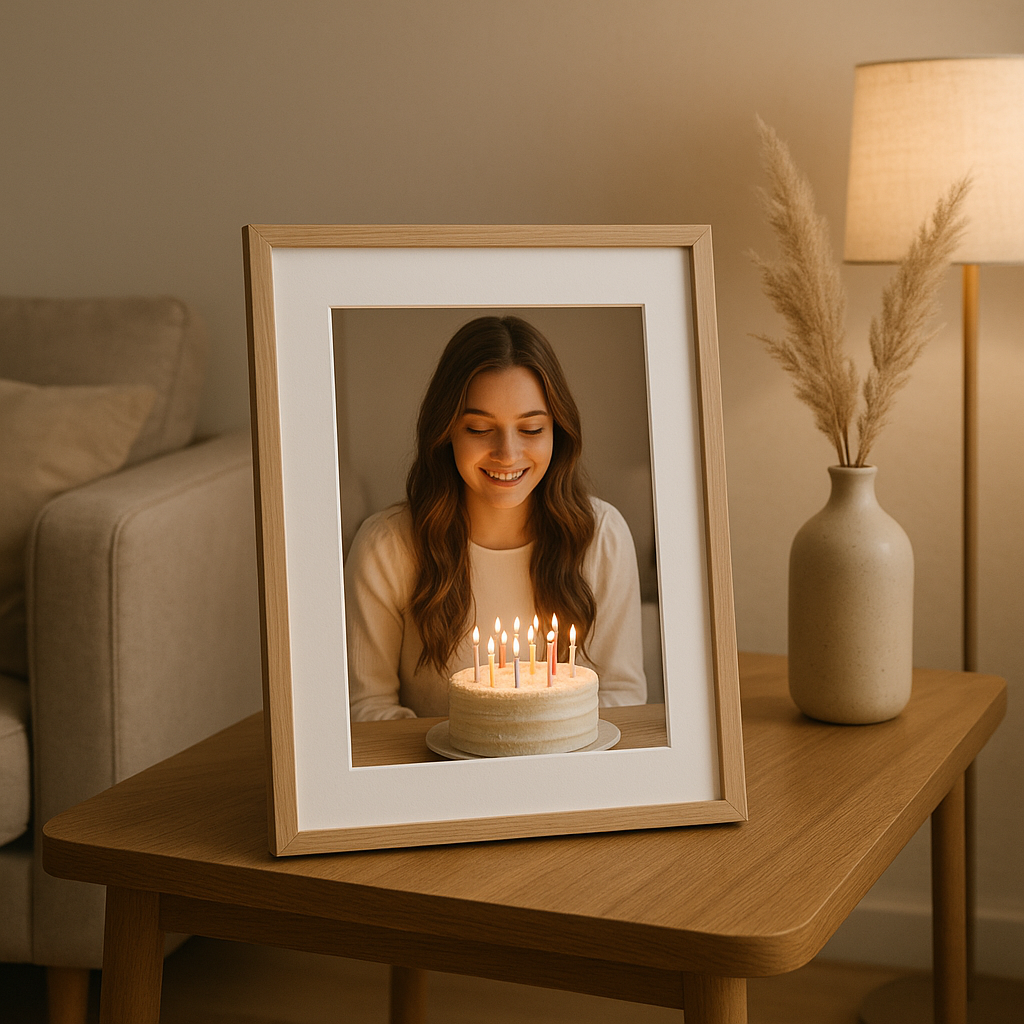 Cadre photo anniversaire personnalisable pour afficher vos souvenirs les plus précieux.