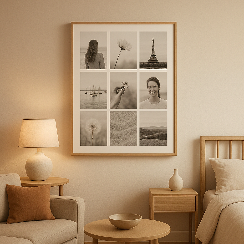 Poster pêle-mêle photo personnalisable pour afficher vos souvenirs en décoration murale