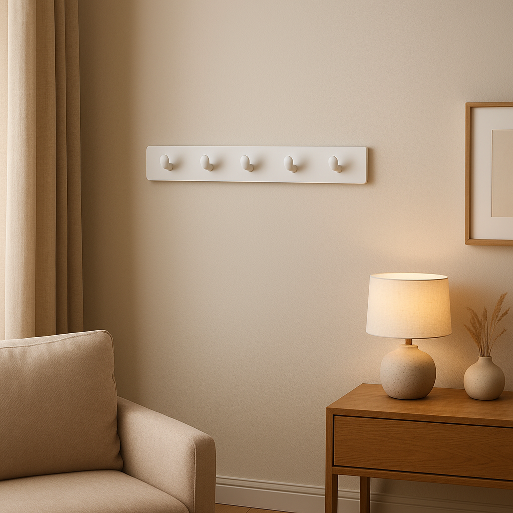 Porte manteau mural blanc design pour vestiaire d'entrée ou couloir