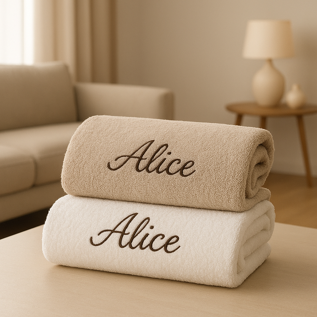 Serviette de bain personnalisable avec monogramme ou texte pour votre salle de bain