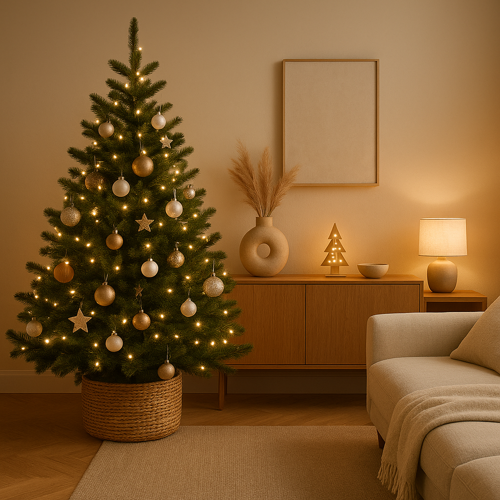 Décoration sapin de Noël élégante avec guirlandes, boules et lumières pour inspirer vos fêtes