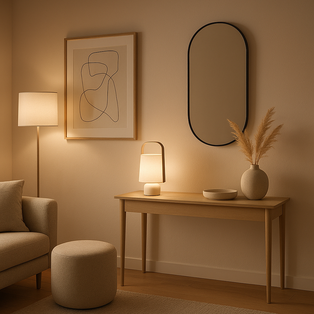 Décoration de couloir moderne avec éclairage LED intégré et rangements élégants
