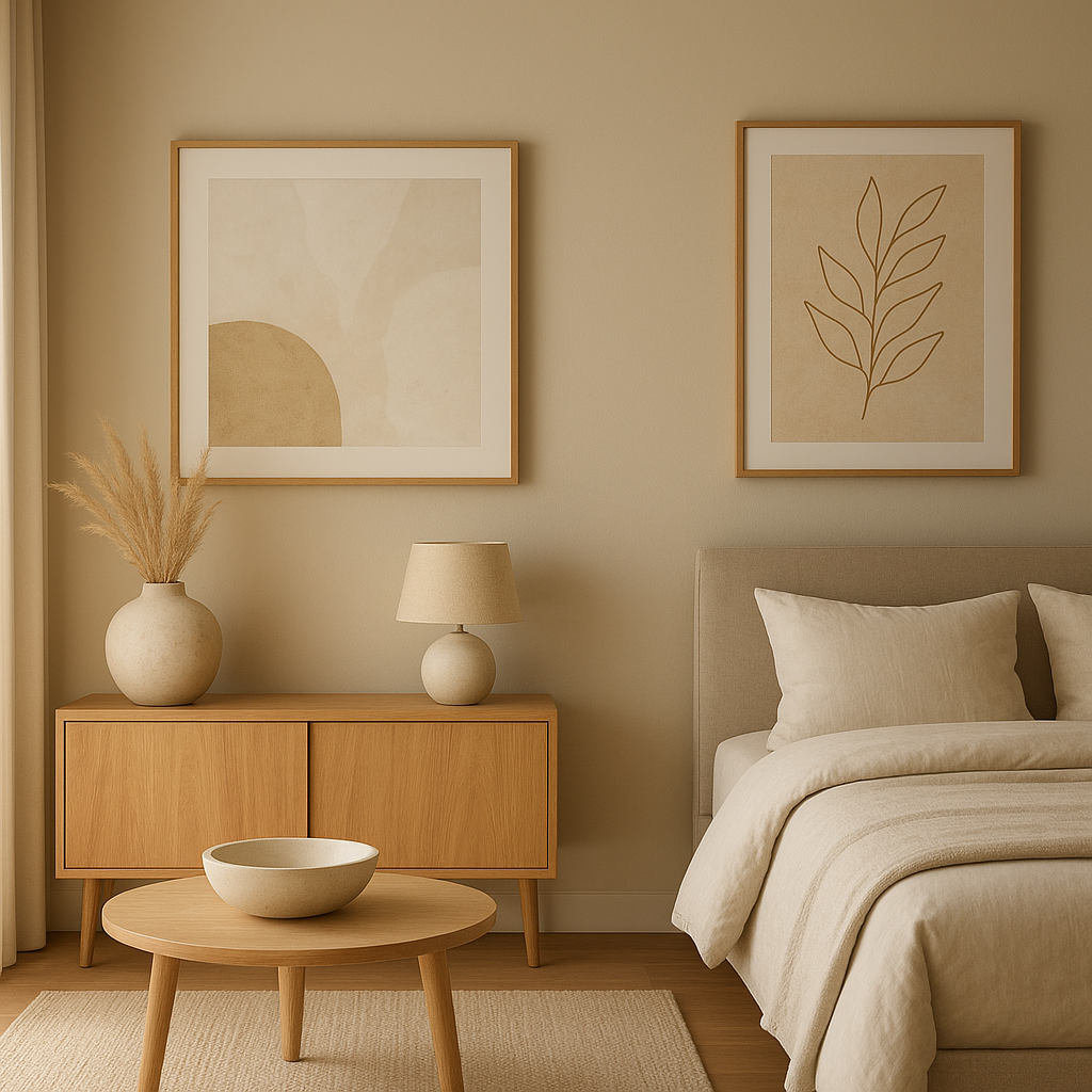 Décoration murale pour chambre adulte avec des tableaux et stickers élégants
