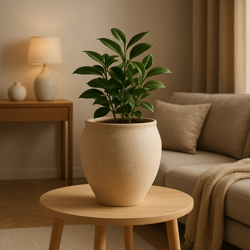 Grand cache-pot intérieur en céramique pour plantes, design moderne et épuré.
