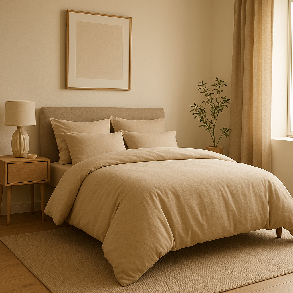 Housse de couette blanche sur un lit avec un pliage soigné et des draps assortis